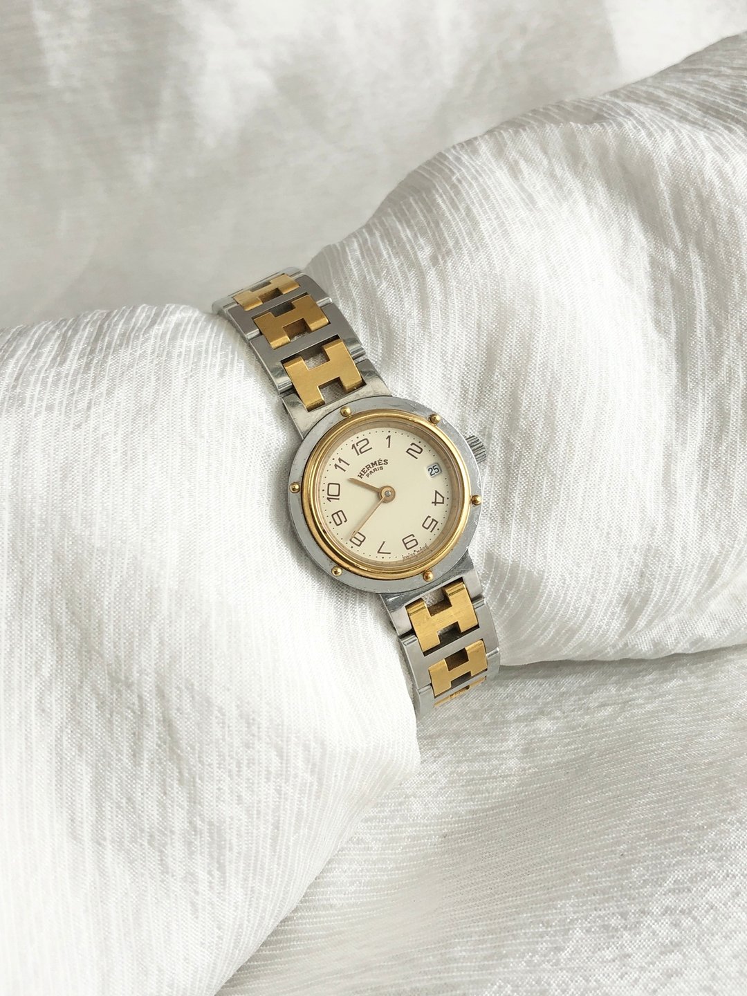 【 日本直送 名牌古着包 】HERMES 爱马仕 腕表 金色 银色 不锈钢 CLIPPER vintage 古着 76s5x4 - 女表 - 不锈钢 银色