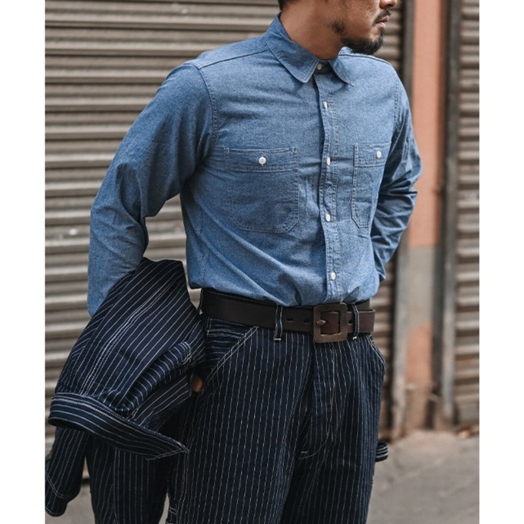 NON STOCK 长袖衬衫 单宁牛仔 1950s 青年布衬衫 Chambray Shirt - 男装衬衫 - 棉 蓝色