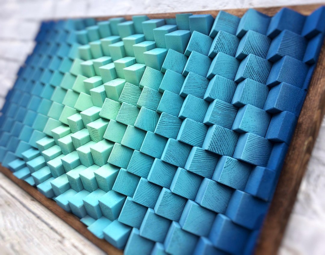 Acoustic Panel - 3D Wood Wall Art - Turquoise  Artwork - Housewarming Gift - 墙贴/壁贴 - 木头 