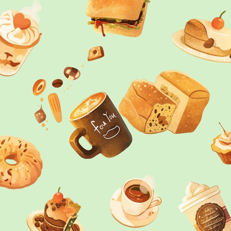疗愈食物恋-【面包与咖啡小食光Part-1】手绘食物插画电子素材 - 电子手帐及素材 - 其他材质 