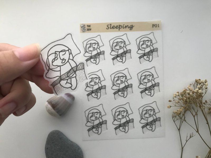 The Boy- 晚安好梦 睡觉女孩和纸贴纸 - 贴纸 - 纸 白色