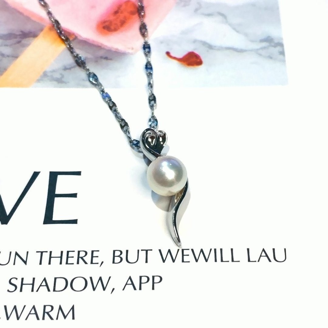 Eli Jewelry 意大利进口优雅流线顶级珍珠隐形坠头14K白金项链 - 项链 - 贵金属 