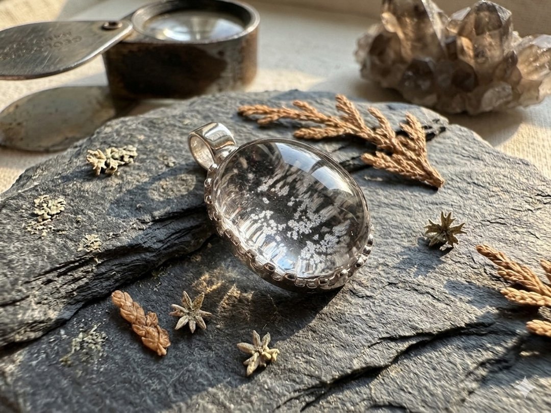 蓝铁矿带天然花纹水晶 S925 银饰 - 项链 - 水晶 