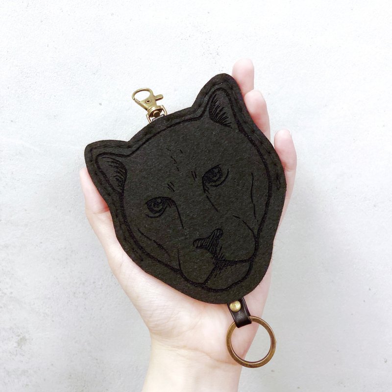 Animal-猫系列-羊毛手缝钥匙套钥匙包Key sets/黑豹-墨黑 - 钥匙链/钥匙包 - 羊毛 黑色