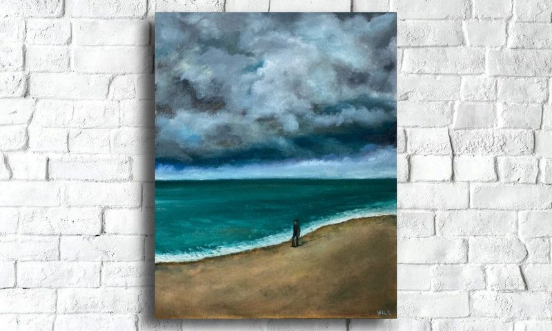 Storm Oil Painting On Canvas, Original Seascape Art, Ocean Wall Decor, Coast Art - 海报/装饰画/版画 - 其他材质 蓝色