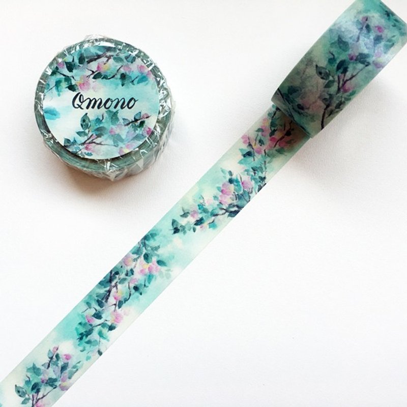 Qmono x Untamed Little Wolf 原创纸胶带【花雾(QMT-WF02)】 - 纸胶带 - 纸 绿色