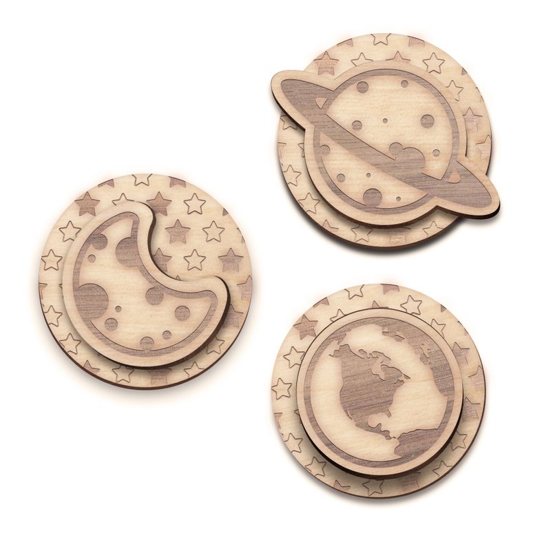 小宇宙星球 - 原木自黏挂勾－壁饰/收纳/星球 - 收纳用品 - 木头 卡其色