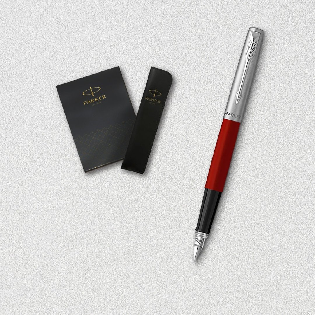【PARKER】Jotter ABS 红杆钢笔 真皮笔套礼盒 定制化刻字 - 钢笔 - 其他材质 红色