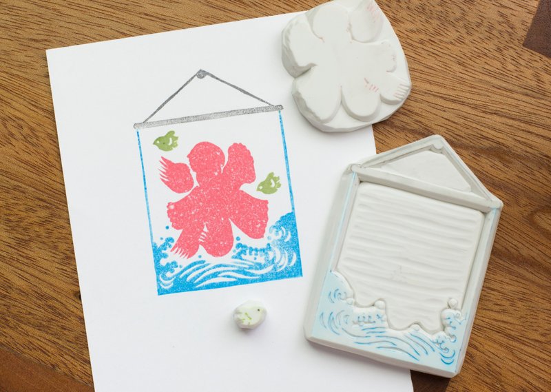 日本刨冰锉冰旗子手刻橡皮章 - 印章/印台 - 橡胶 白色