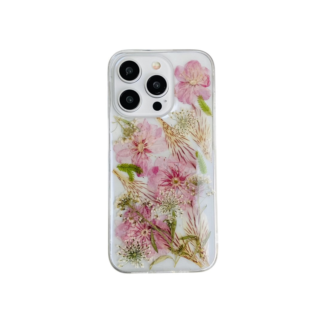 粉色樱花百合花押花手机壳适用于iPhone 16 Pro Max Samsung S25 - 手机壳/手机套 - 植物．花 