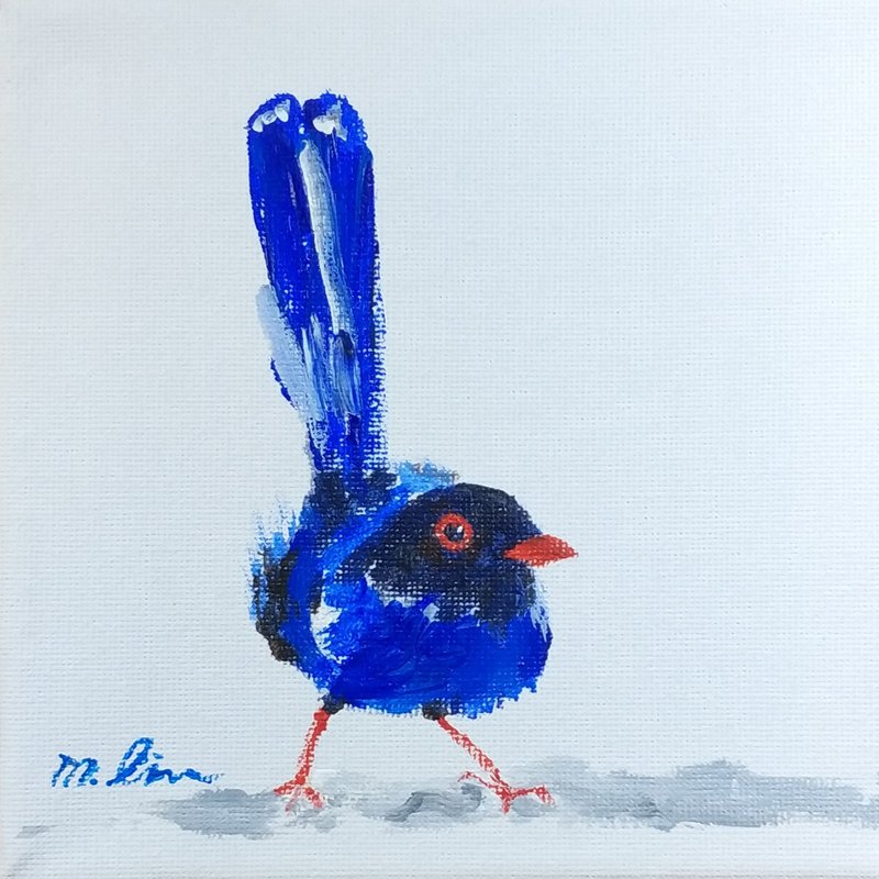 台湾红眼蓝鹊/原创油画/独一无二 - 墙贴/壁贴 - 棉．麻 