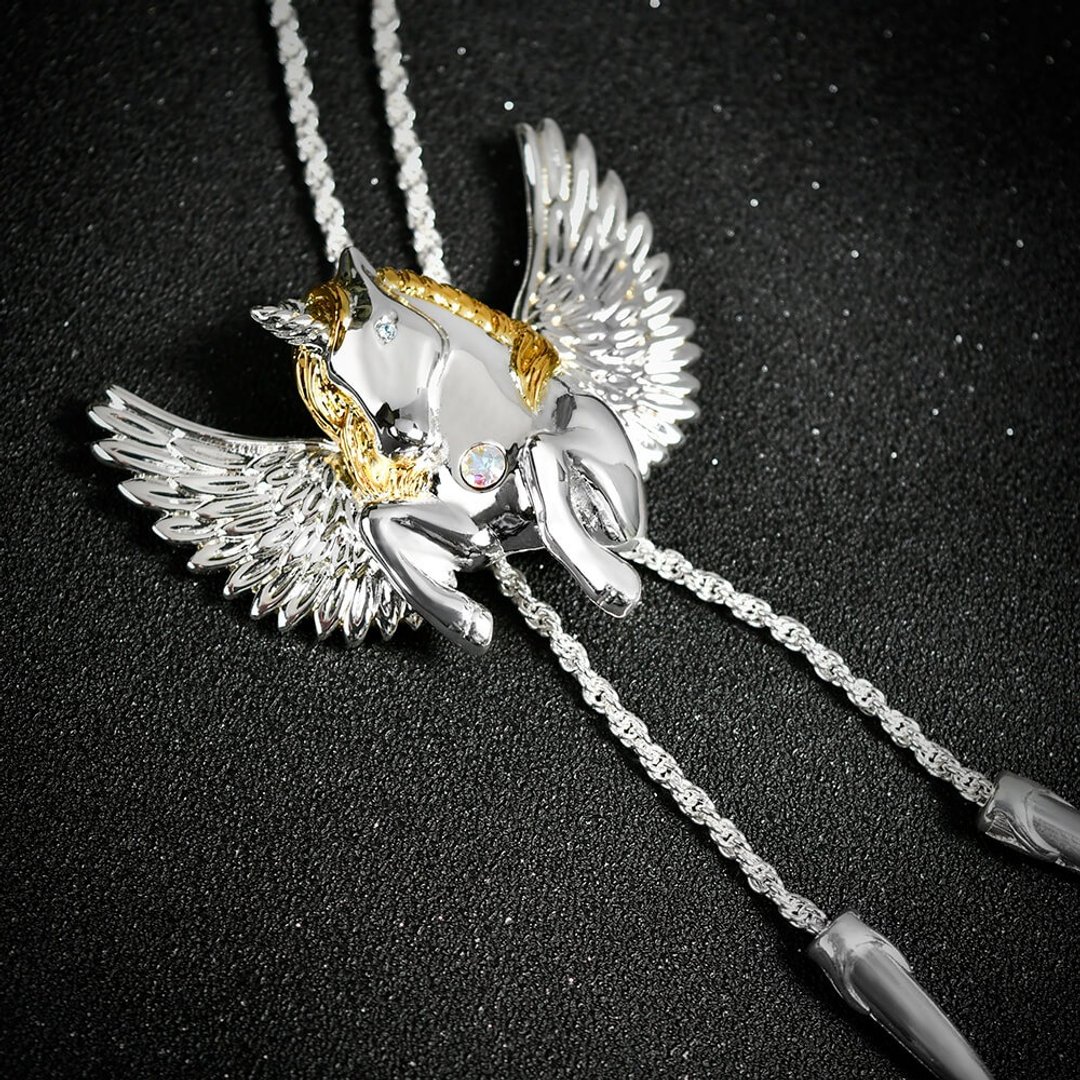 独角兽 保罗领带 Bolo Tie 领绳项链 金属绳领带 长项链 - 领带/领带夹 - 其他材质 银色