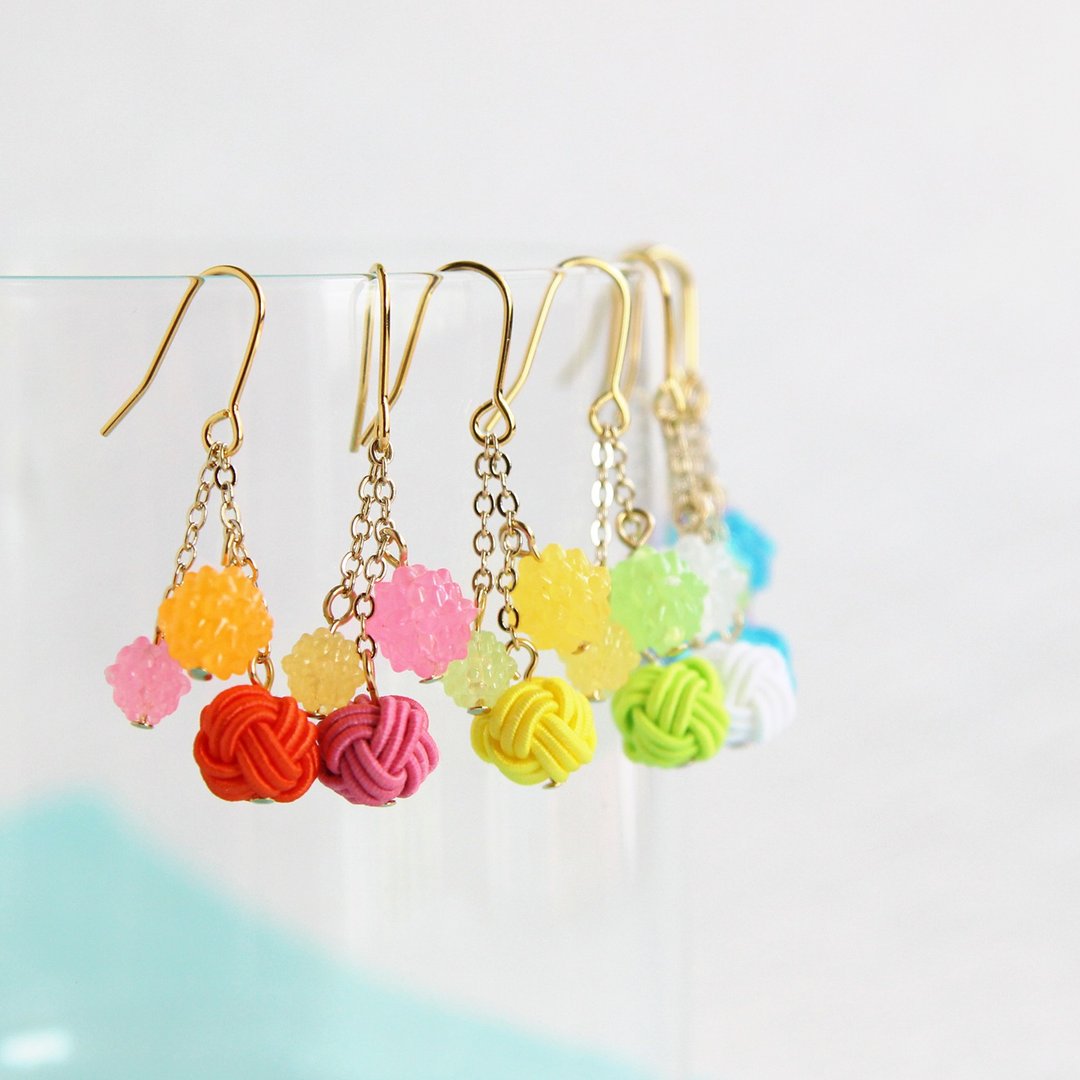 japanese style ear clip / mizuhiki / accessory / japanese sugar plum - 耳环/耳夹 - 丝．绢 多色