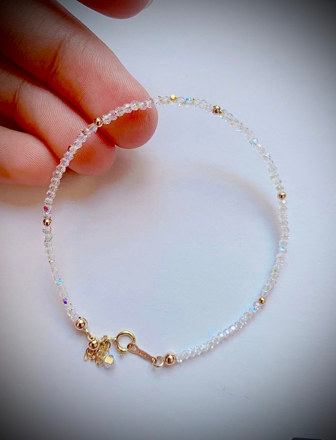 极细闪施华洛白水晶彩虹光 14k 金气质手链 - 手链/手环 - 水晶 多色
