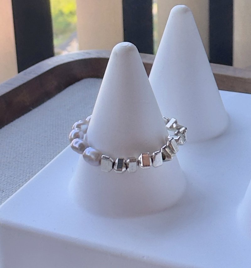 天然珍珠碎银双面戒指 - 戒指 - 珍珠 银色