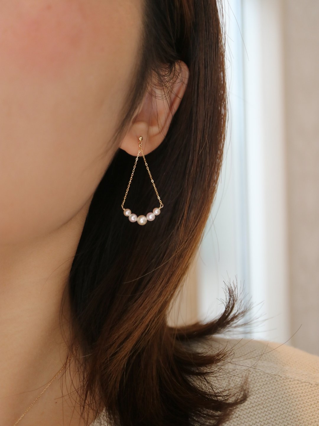 日本直送 渐变 akoya 珍珠微笑耳环 耳坠 无耳洞耳夹 日本制 18K 黄金 - 耳环/耳夹 - 珍珠 白色