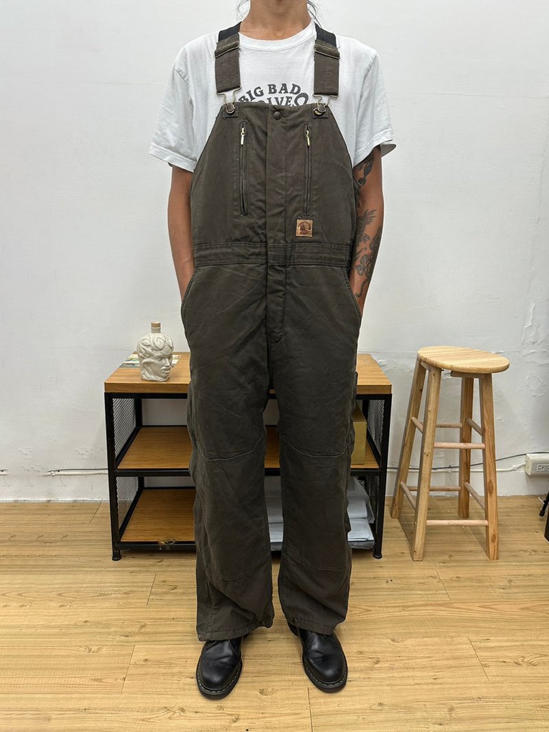BERNE 铺棉 橄榄绿 吊带裤 工作裤 古着 二手 - 背带裤/连体裤 - 棉．麻 绿色