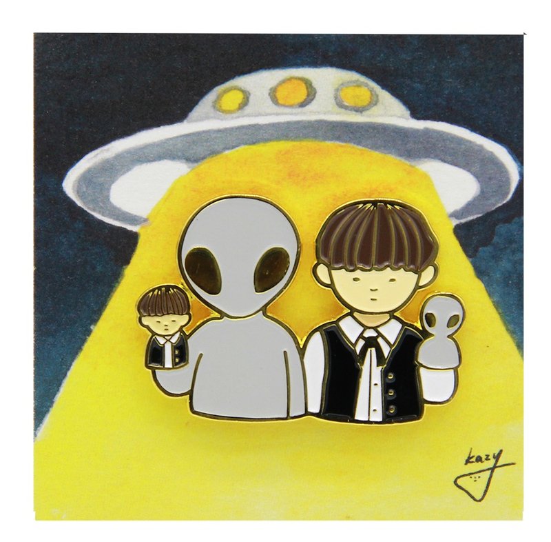 #35 外星人与男孩 别针/胸针/扣针 - 胸针 - 其他材质 紫色