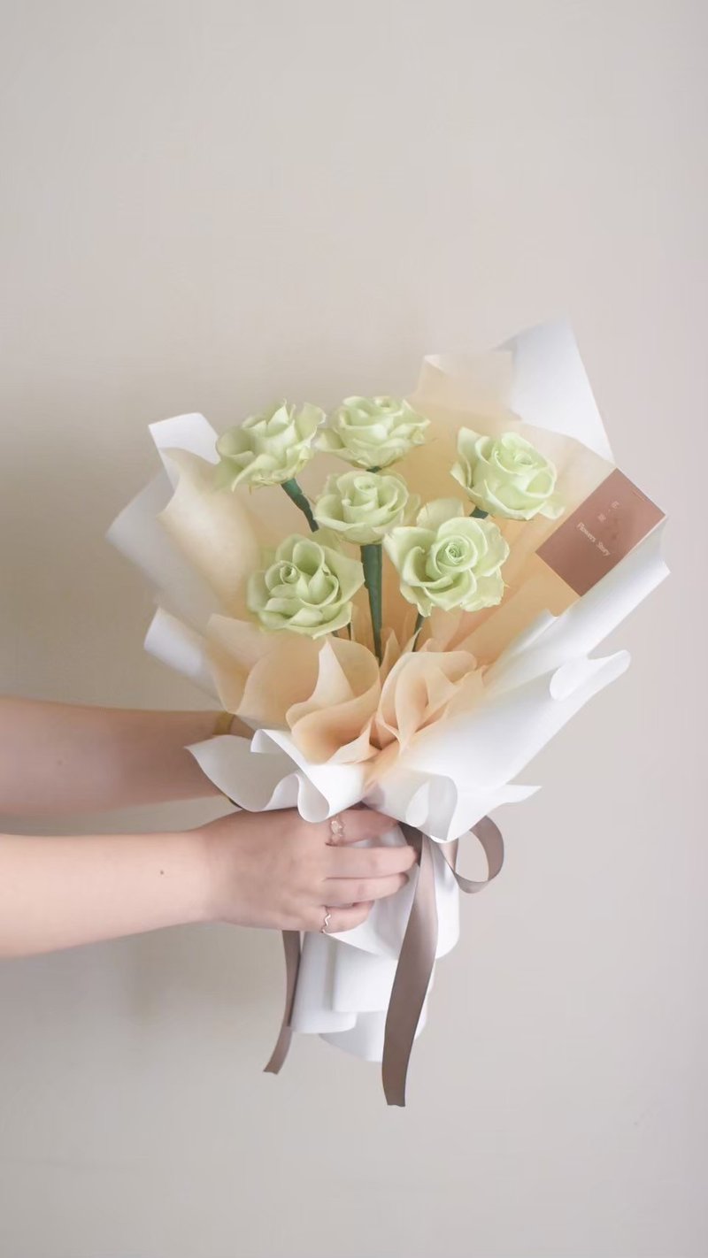/6朵浅绿色玫瑰花束(中)/求婚 生日 情人节 七夕 教师节 圣诞节 - 干燥花/捧花 - 植物．花 绿色