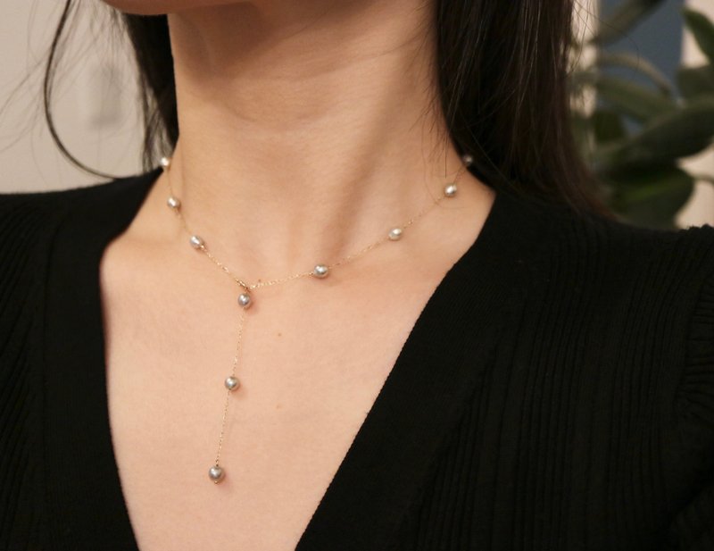 日本直送 包邮 无调色akoya 满天星珍珠项链 近圆巴洛克 10k - 项链 - 珍珠 银色