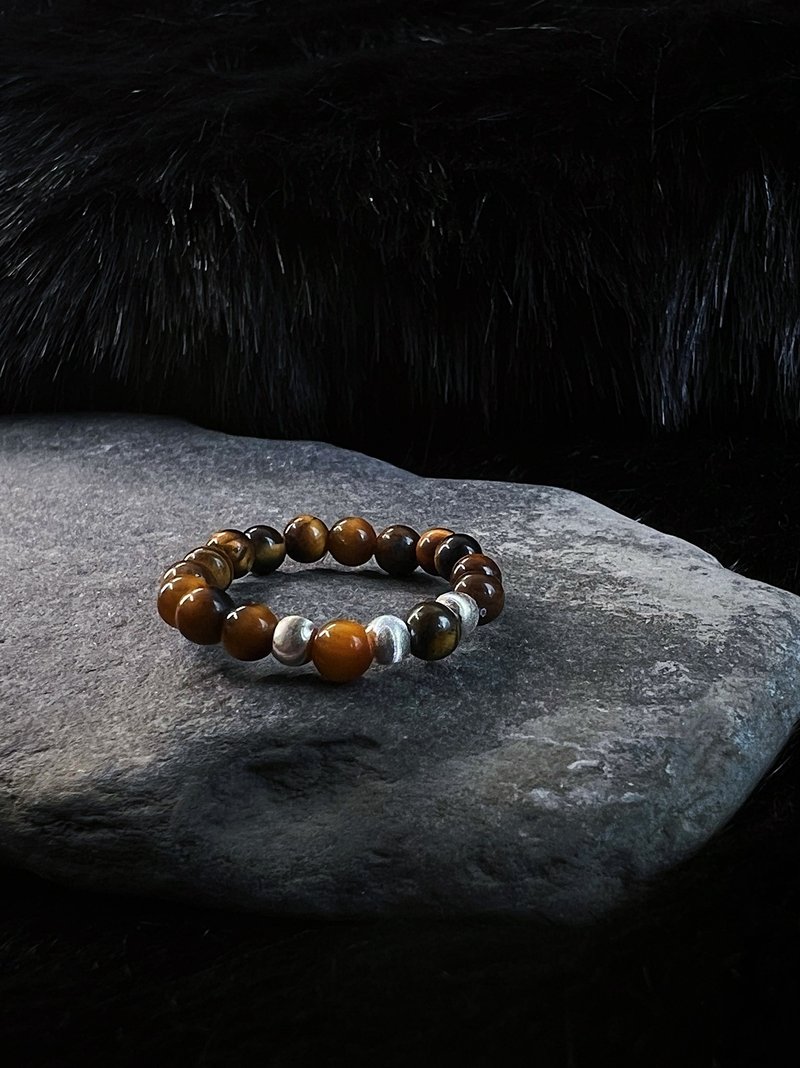 冥想静心时光 天然虎眼石宝石x925银 原创手作小众 串珠耳环 - 戒指 - 宝石 咖啡色