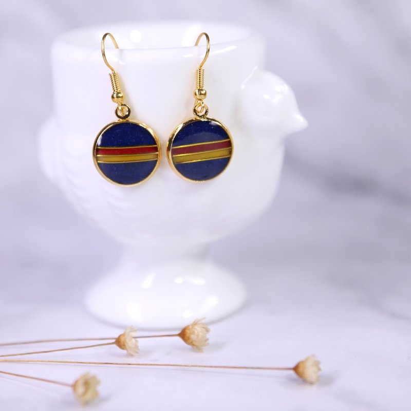 100%手工制景泰蓝工艺金丝珐琅耳环饰物拼色耳勾 - 耳环/耳夹 - 半宝石 蓝色