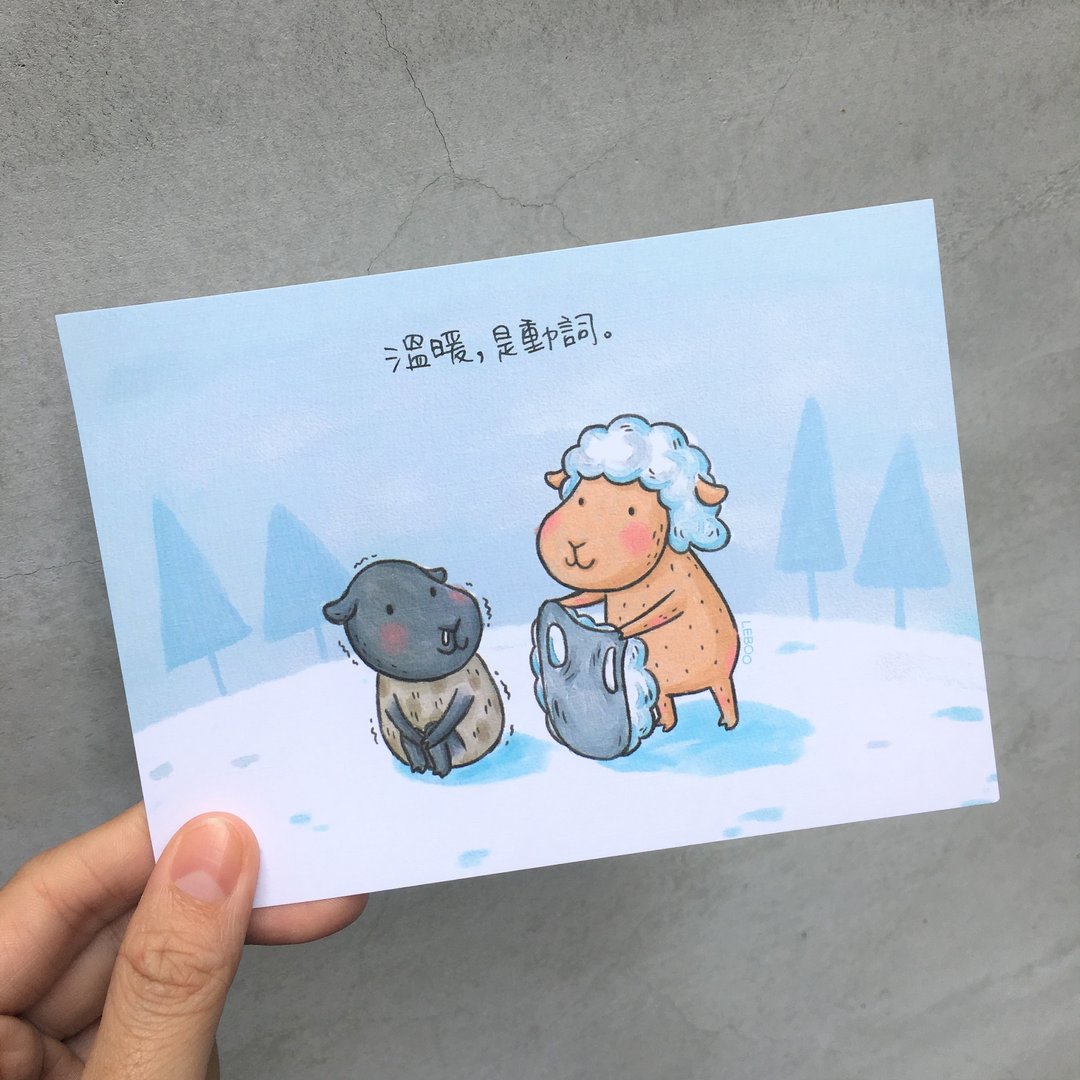 羊毛外套 /插画明信片 - 卡片/明信片 - 纸 白色