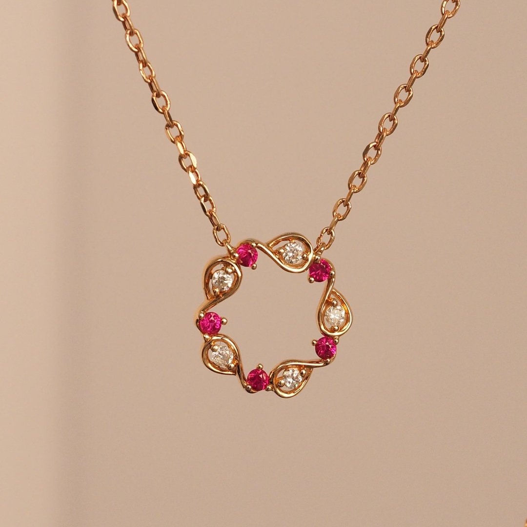 18K金红宝石钻石星空项链 The Ruby Starry Necklace - 项链 - 贵金属 