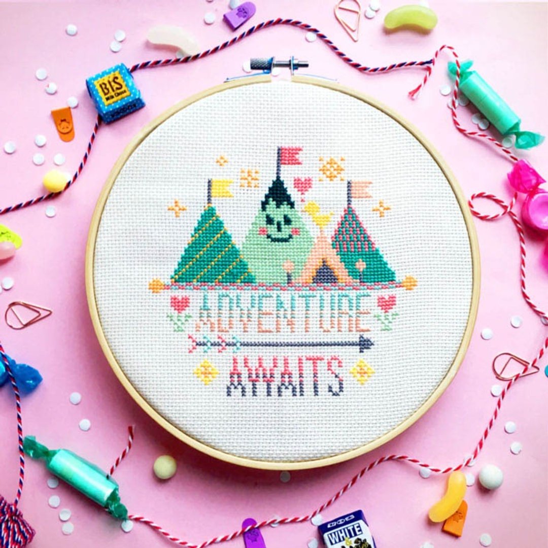 十字绣材料包 - Adventure Awaits - 编织/刺绣/羊毛毡/裁缝 - 绣线 绿色