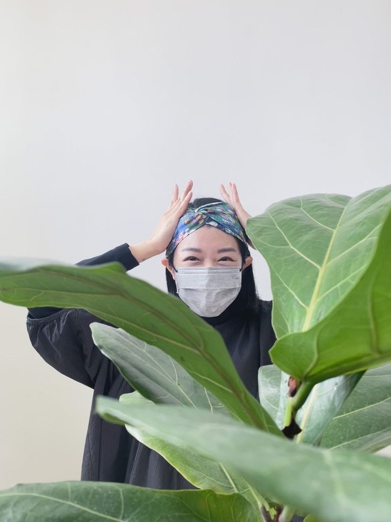 交叉发带の莫奈画作睡莲 - 发带/发箍 - 棉．麻 蓝色