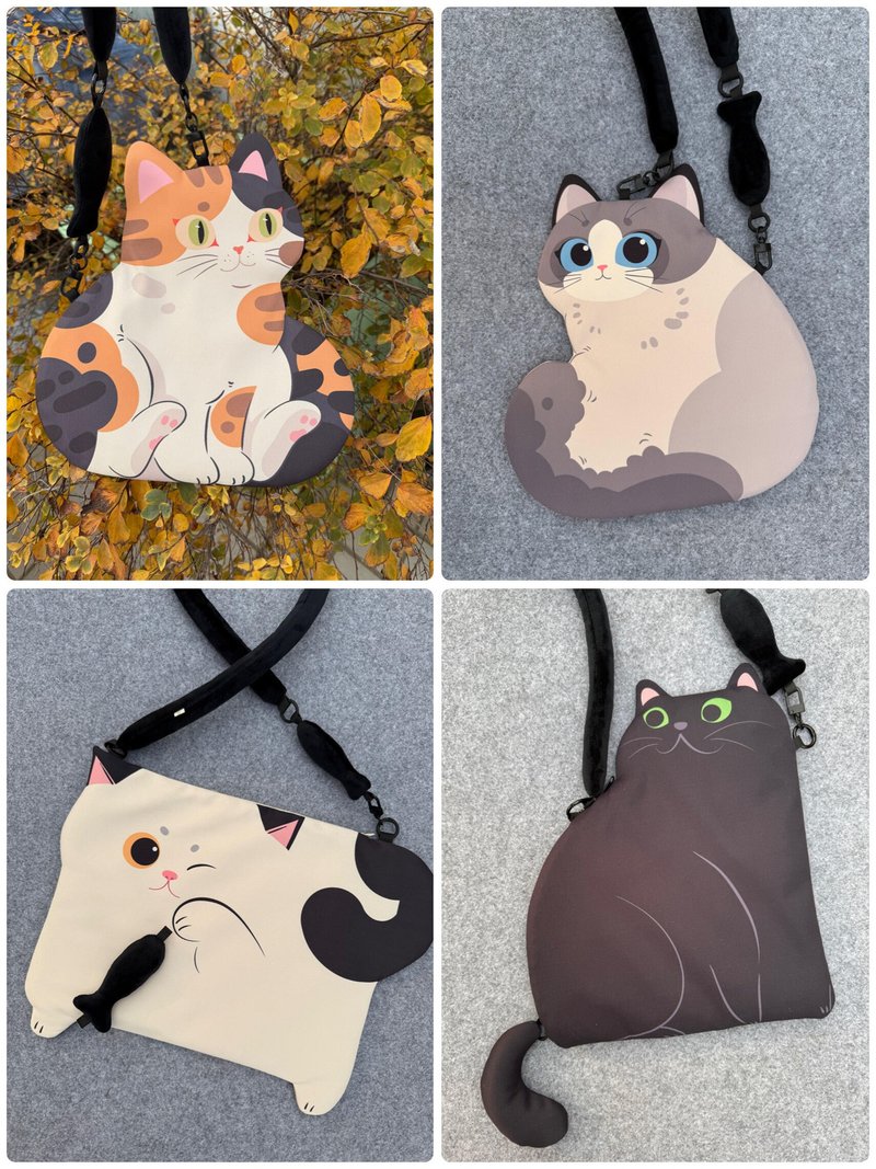 三花猫暹罗猫黑猫可爱猫咪包包 - 侧背包/斜挎包 - 棉．麻 