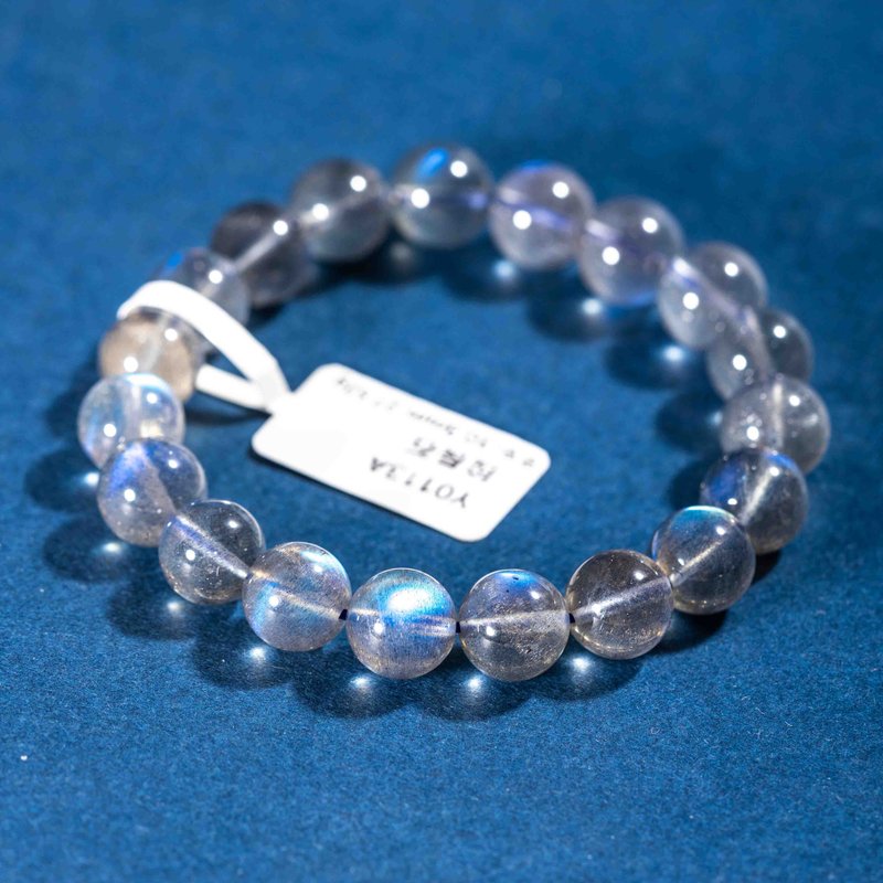 顶级冰透体蓝光拉长石手链 | 加拿大矿源 | 一物一图 - 手链/手环 - 半宝石 银色