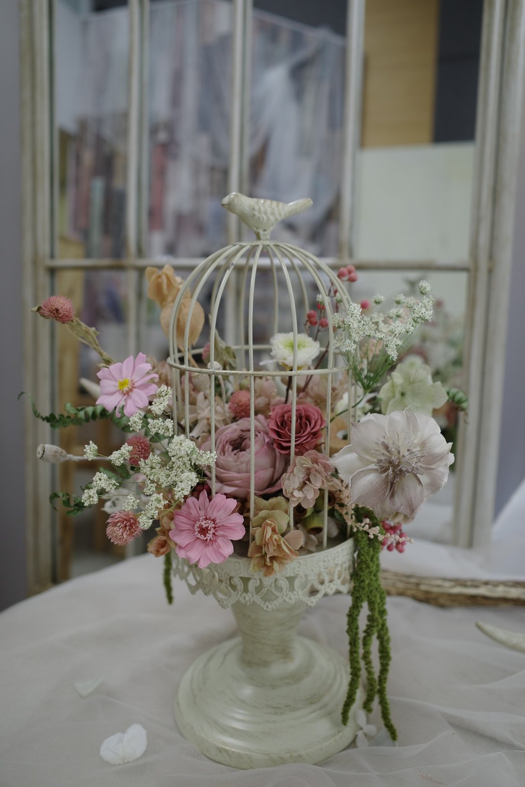 永生花 / 鸟笼花艺 鸟笼桌花 情人节送礼 永久保存 - 干燥花/捧花 - 植物．花 粉红色