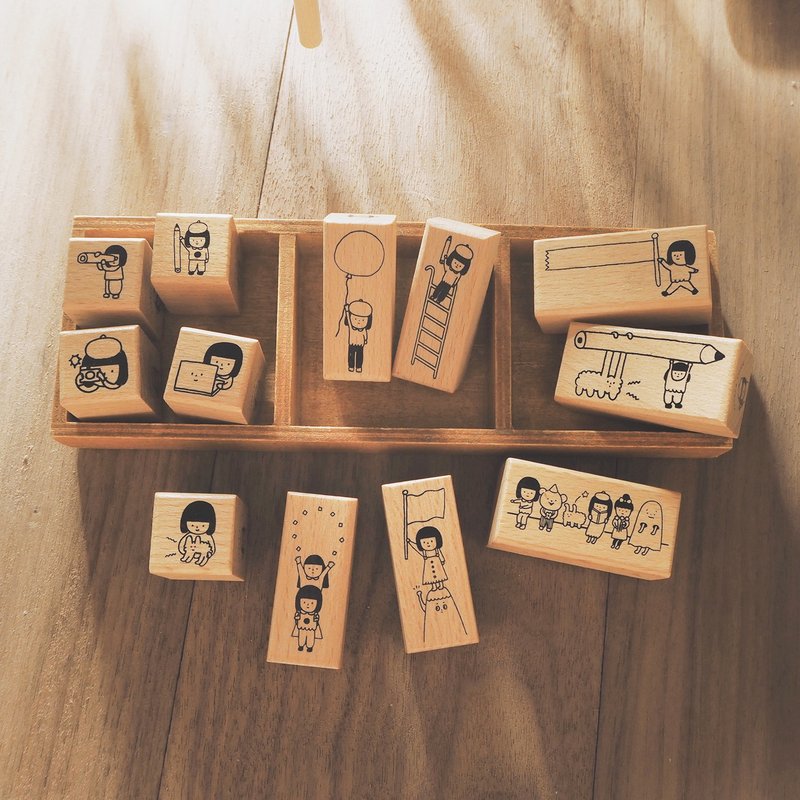 新印章 / 全套8颗 - 印章/印台 - 木头 咖啡色