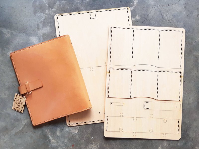 书套 皮革木板纸样 包剪揼 皮革DIY A5 笔记本 书衣 bookcover - 皮件 - 真皮 咖啡色