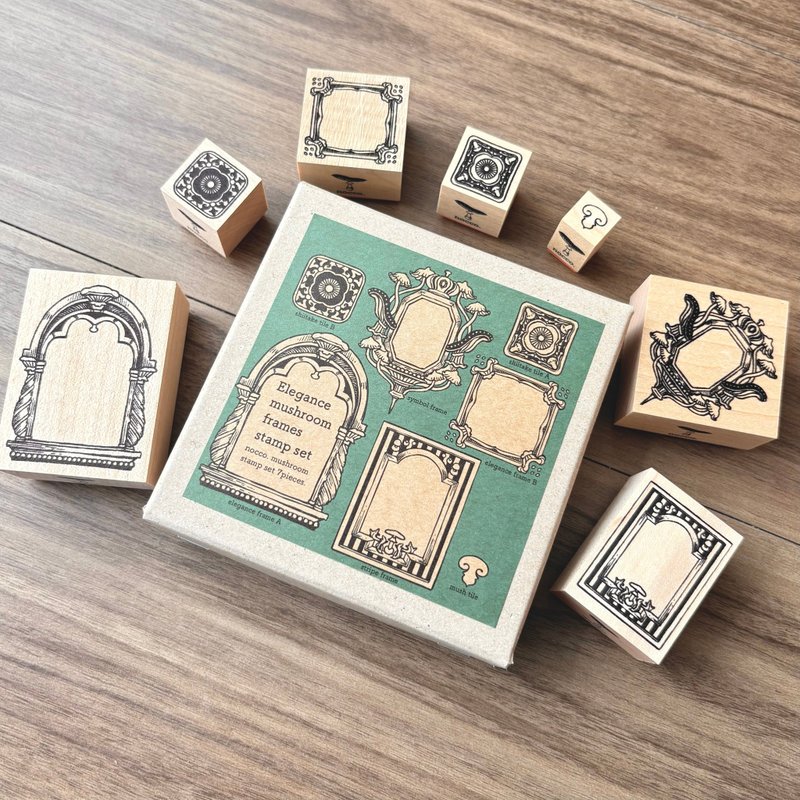 mushroom frame 套组 / stamp set / 印章, 插画邮票, 文具, 纸制品 - 印章/印台 - 橡胶 多色