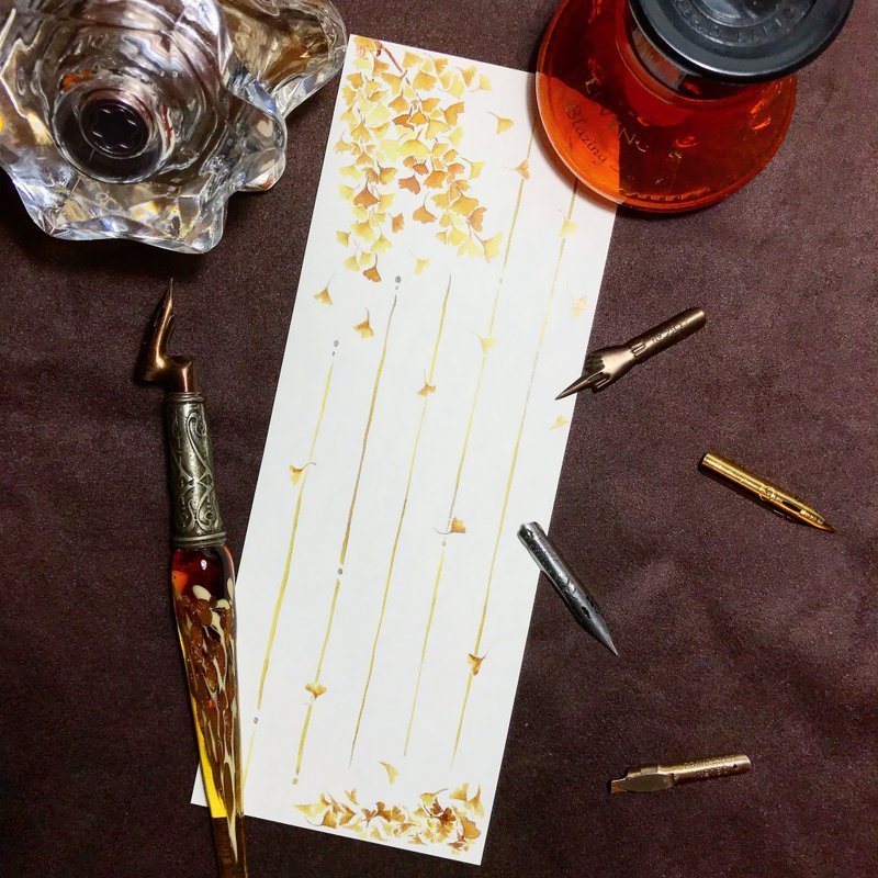 一笔笺~墨水染画-银杏-(一包20张入) - 便条纸/标签贴 - 纸 橘色