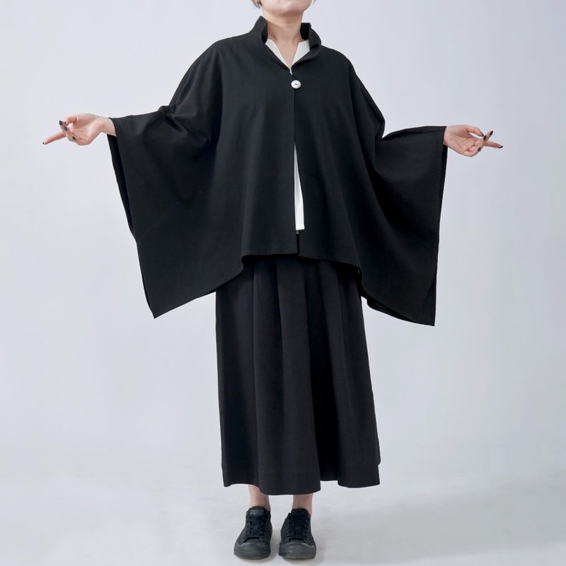 斗篷罩衫 天然棉麻 | 黑色 - 女装休闲/机能外套 - 棉．麻 黑色
