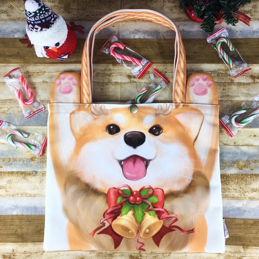 柴犬麋鹿小提袋(圣诞节限定款) - 手提包/手提袋 - 聚酯纤维 橘色