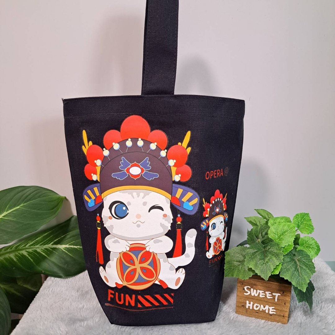 双面插图帆布小提袋 可水洗日常外出包 - 手提包/手提袋 - 棉 