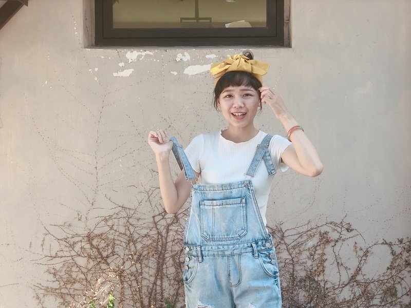 一起来野餐吧 姜黄 扭结宽版发带 ggoomstudio - 发带/发箍 - 棉．麻 黄色