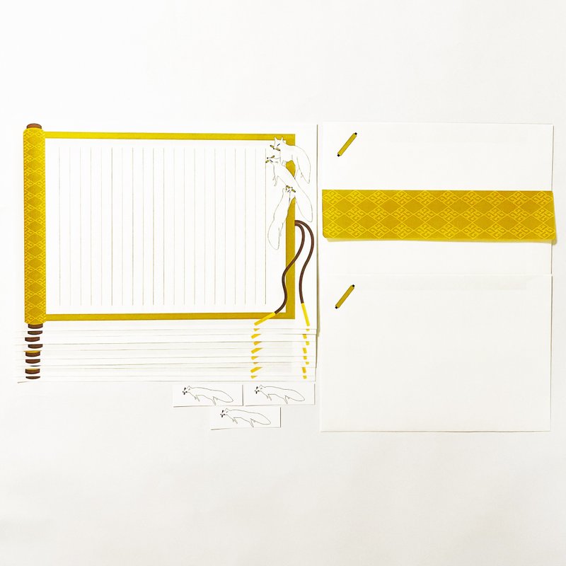 卷轴狛狐 信纸组 狛狐 狐狸娶亲 狐狸面具 狐狸 日本 和风 信封 贴纸 信纸 朱印帐 护身符 - 信封/信纸 - 纸 绿色