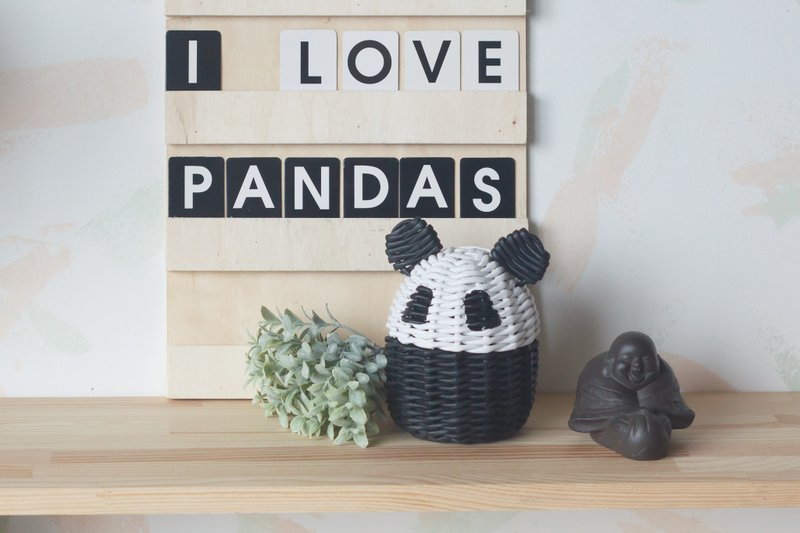 Small panda wicker box, gift for kids - 收纳用品 - 纸 白色
