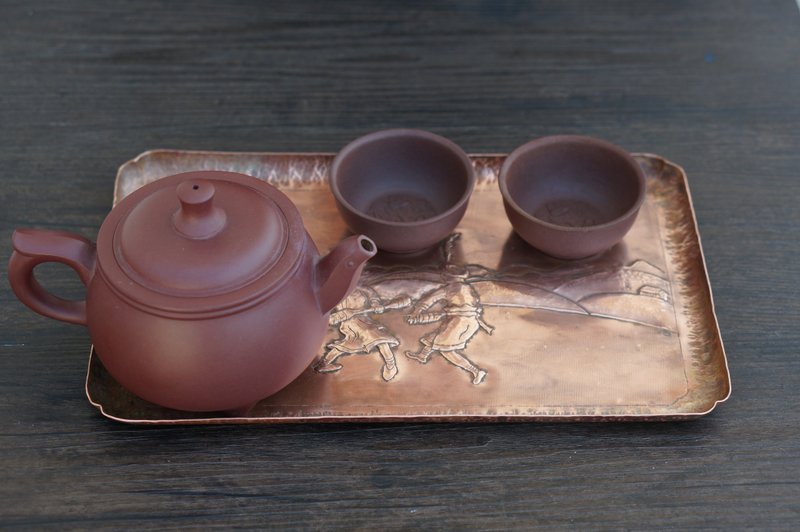 溪山手作 传统手工紫铜錾刻瑶族瑶歌送神福荷韵茶盘茶托可定制图 - 盘子/餐盘/盘架 - 铜/黄铜 