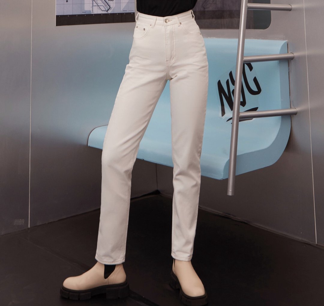 JEANS STRAIGHT High Waist White - 女装长裤 - 棉．麻 白色