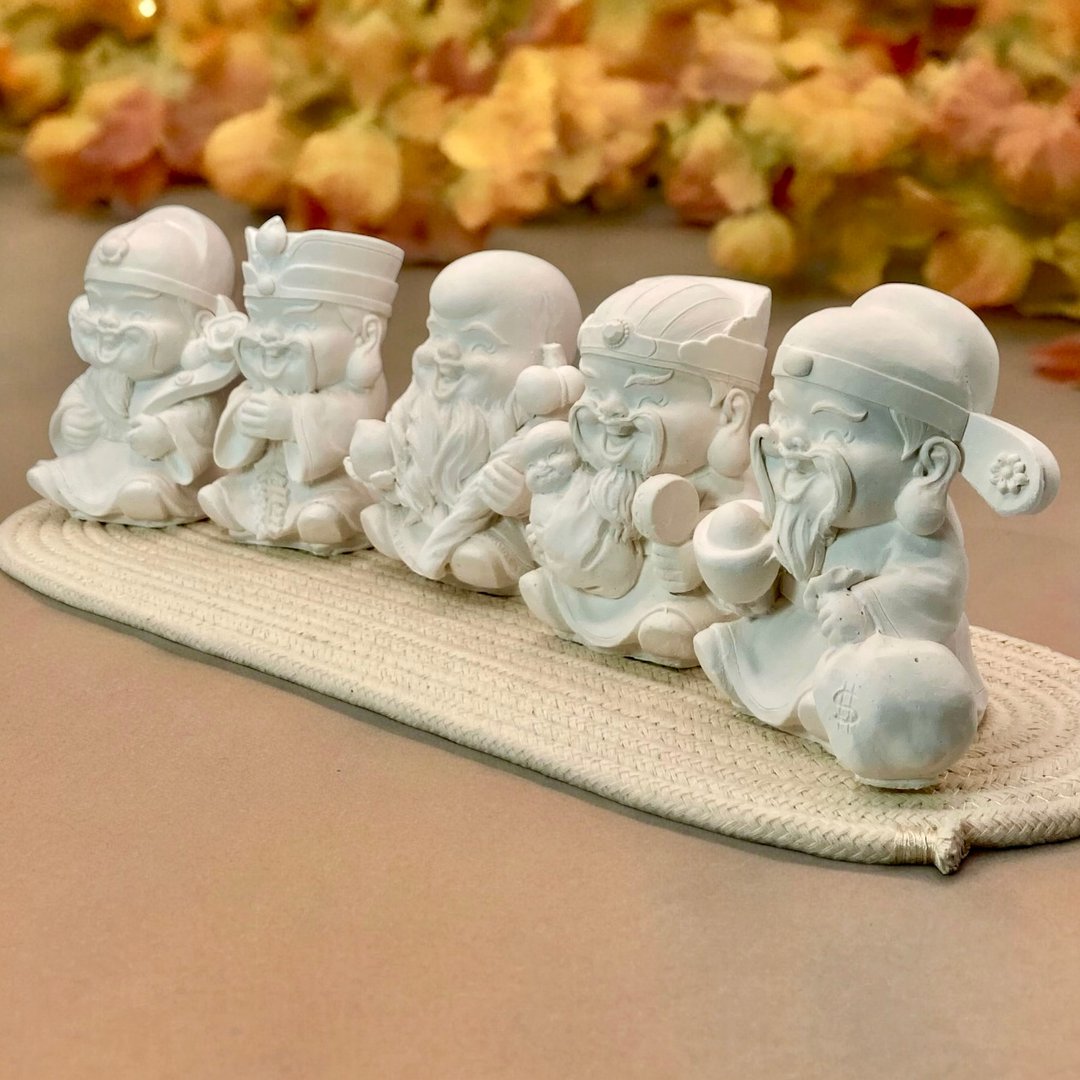 福禄寿喜财五福神 扩香石 附绳盘 - 香薰/精油/线香 - 其他材质 白色