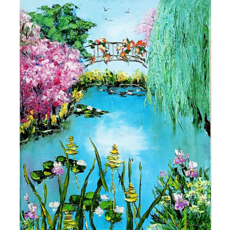 睡莲画原创油画 24 x 20 - 墙贴/壁贴 - 其他材质 蓝色