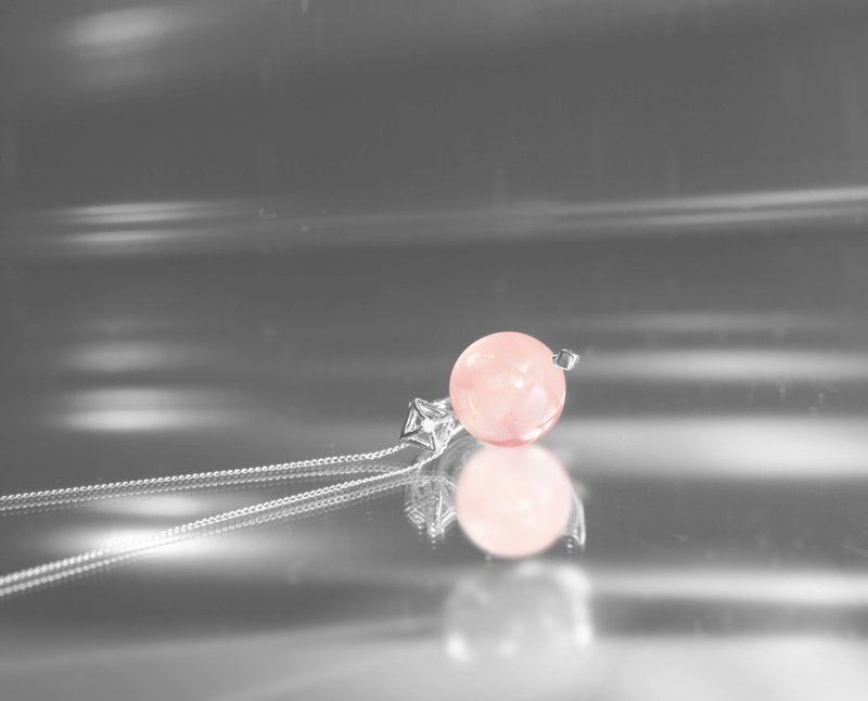 14k白金粉晶石项链 白金锁骨链 冰粉白金轻珠宝 钻石几何坠子项链 - 锁骨链 - 贵金属 粉红色