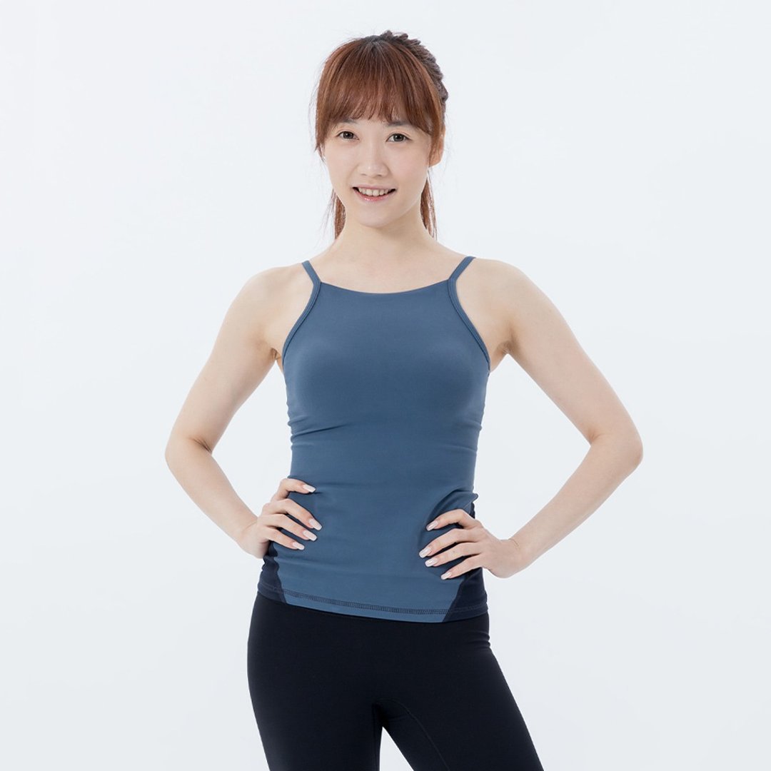 【NAMASTE】April 细肩带平口背心 - 雾蓝 (无附胸垫) - 女装瑜珈服 - 尼龙 蓝色