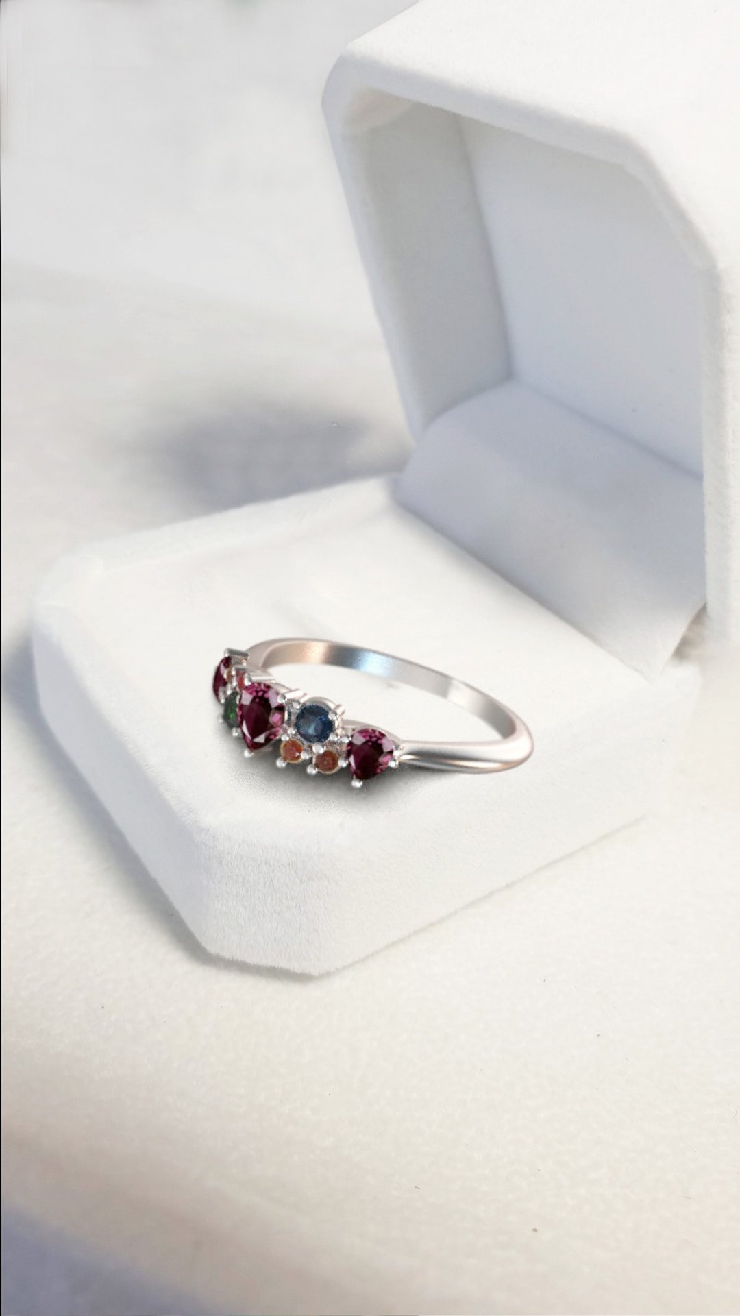 Siam Ruby with Fancy sapphire gemstones ring, 925 Silver ring,Anniversary gift. - 戒指 - 宝石 咖啡色